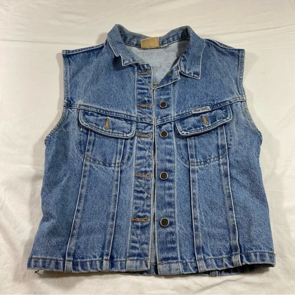 Silver Hawk  Denim Jean Vest Button Down Vest Shirt Chest pockets Shirt Top Vest - Picture 5 of 14